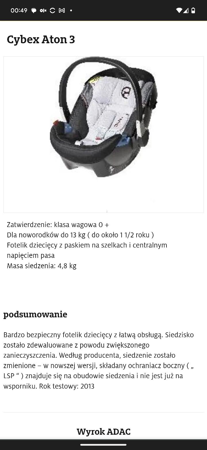 SUPER BEZPIECZNY Cybex Aton 3 Fotelik Samochodowy Dziecięcy Nosidełko