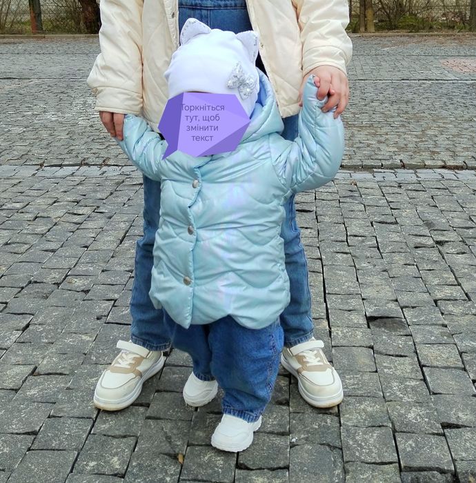 Лук джинсовий комбинезон, бодік, куртка, шапка, кросівки