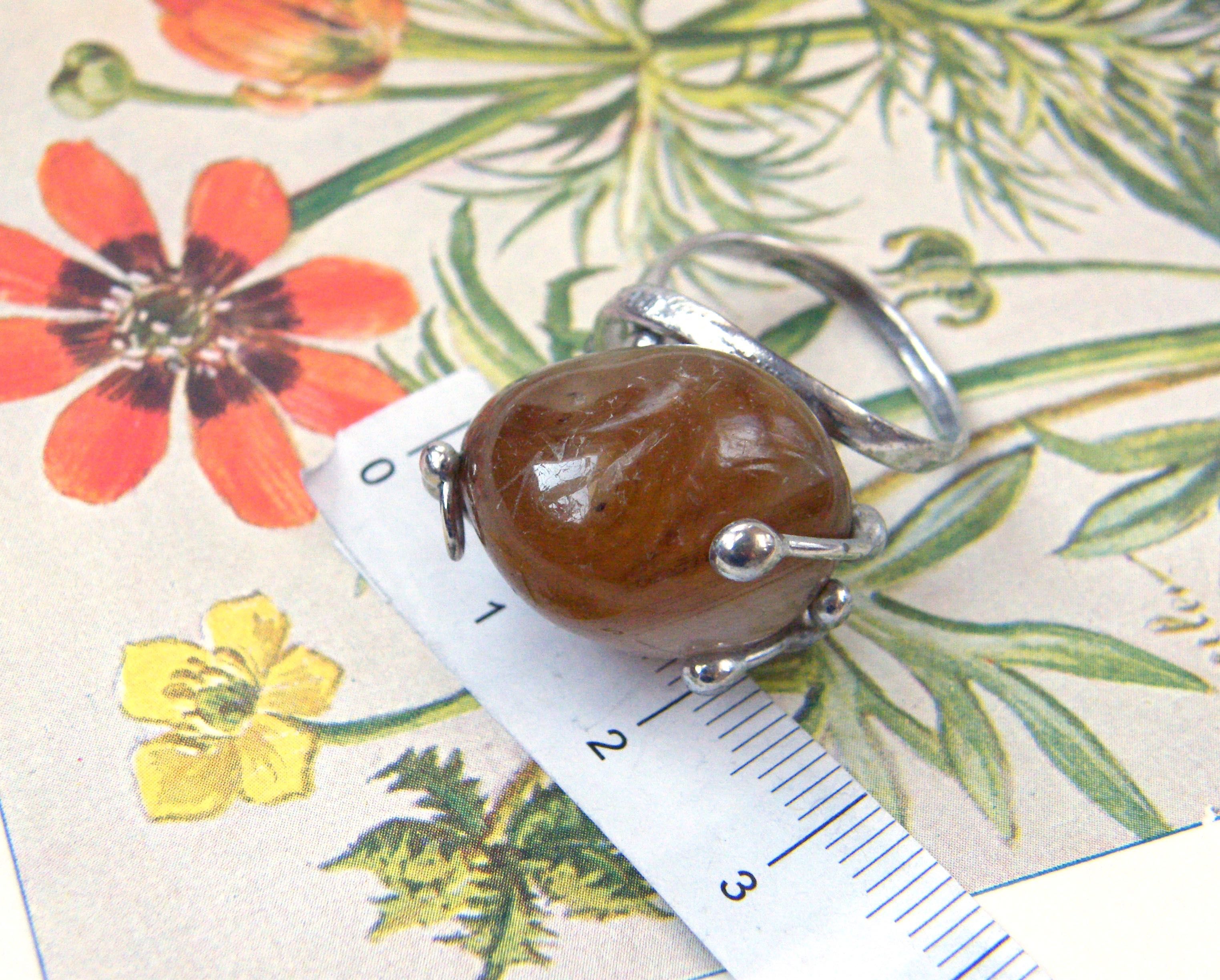 Handmade Miedziany pierścionek regulowany: krople z agatem