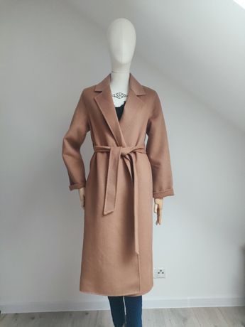 XS/S Mango handmade płaszcz wełniany wełna brązowy klasyczny