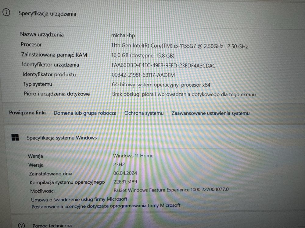 Laptop HP Pavilon 15-eg1152nw 15,6” Intel Core i5-1155G7 - 16GB RAM