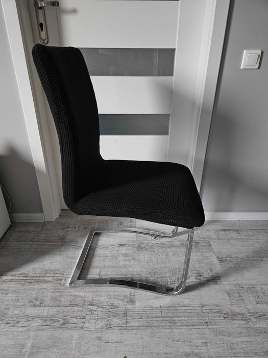 Pokrowce na krzesła komplet czarne żakardowe kratka 4 szt