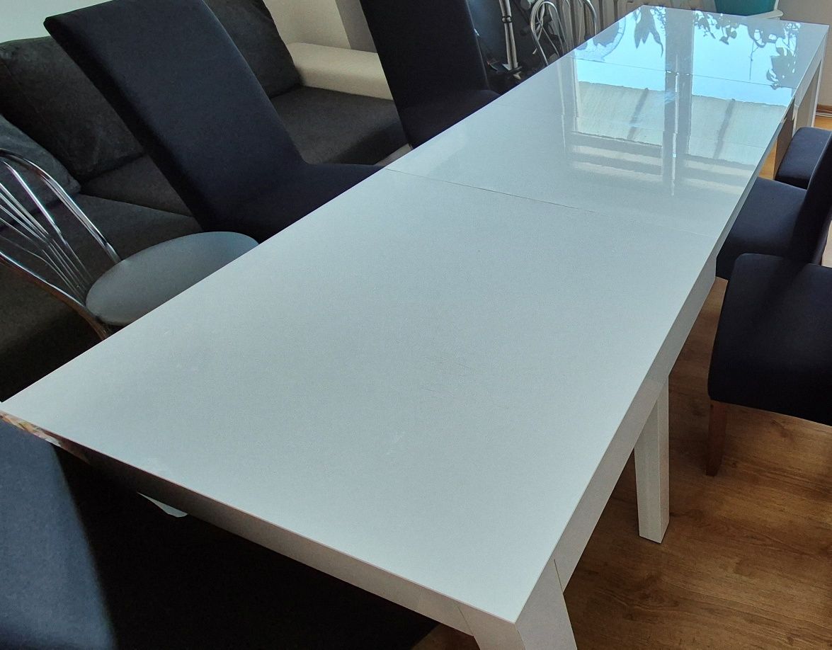 STÓŁ WENUS BIAŁY POŁYSK ROZSUWANY 160-300x76x90 cm (szer. x wys. x gł.