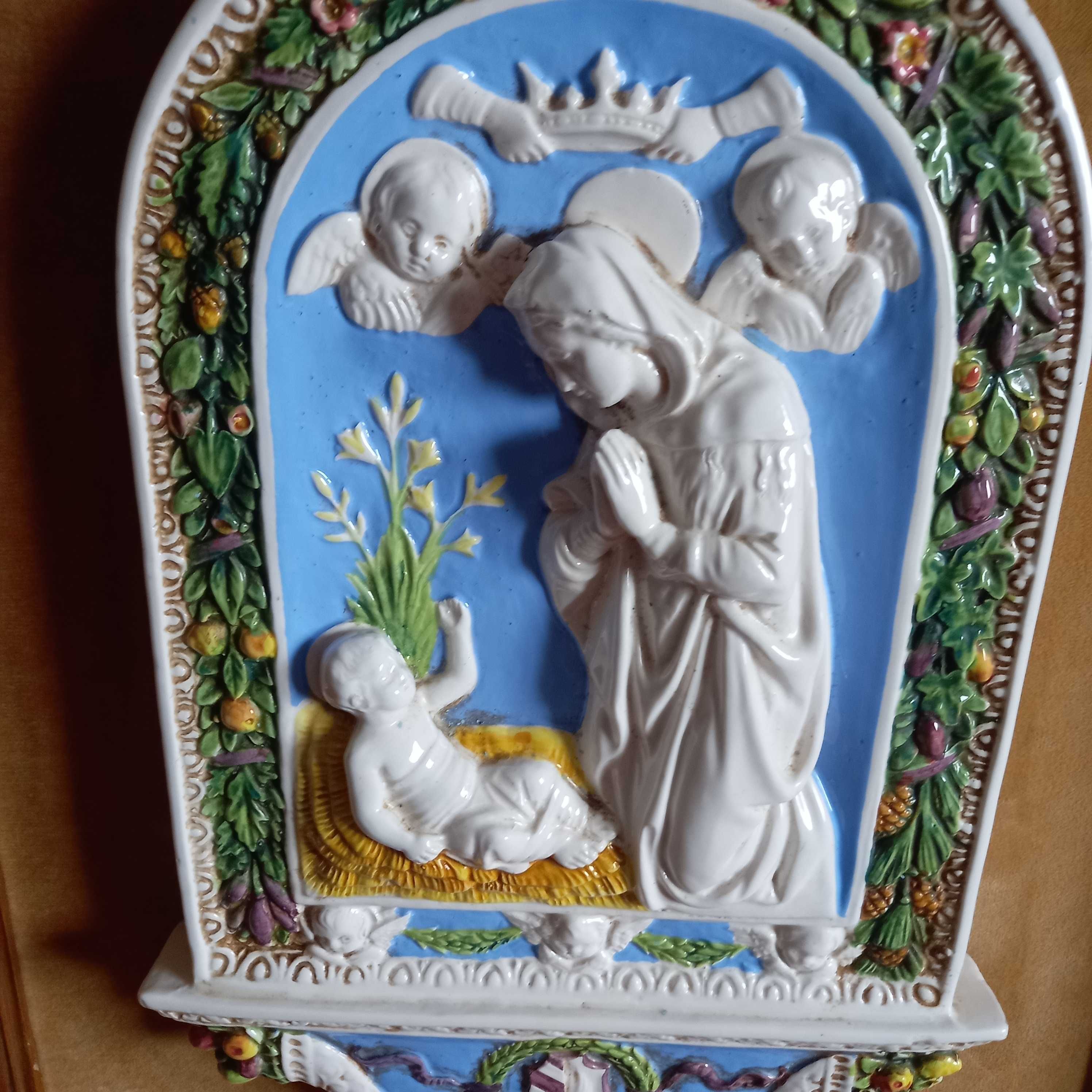 Placa em porcelana vidrada adoração da criança 40X24 cm.