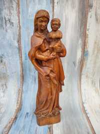 Rzezba drewniana Matka Boska z Dzieciatkiem - ręcznie wykonana 43 cm