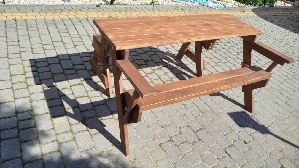 Ławko Stół 2w1 z drewna bukowego Rozkładany komplet ogrodowy Grill