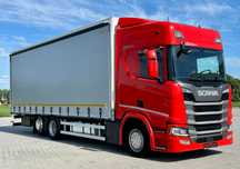 Scania R410 / FIRANKA / 21 EUROPALET / 8.5 M DŁUGOŚCI / 6x2 / PODWIESZANA I SKRĘTNA OŚ / AUTOMAT / SYPIALKA / 12.2020 ROK