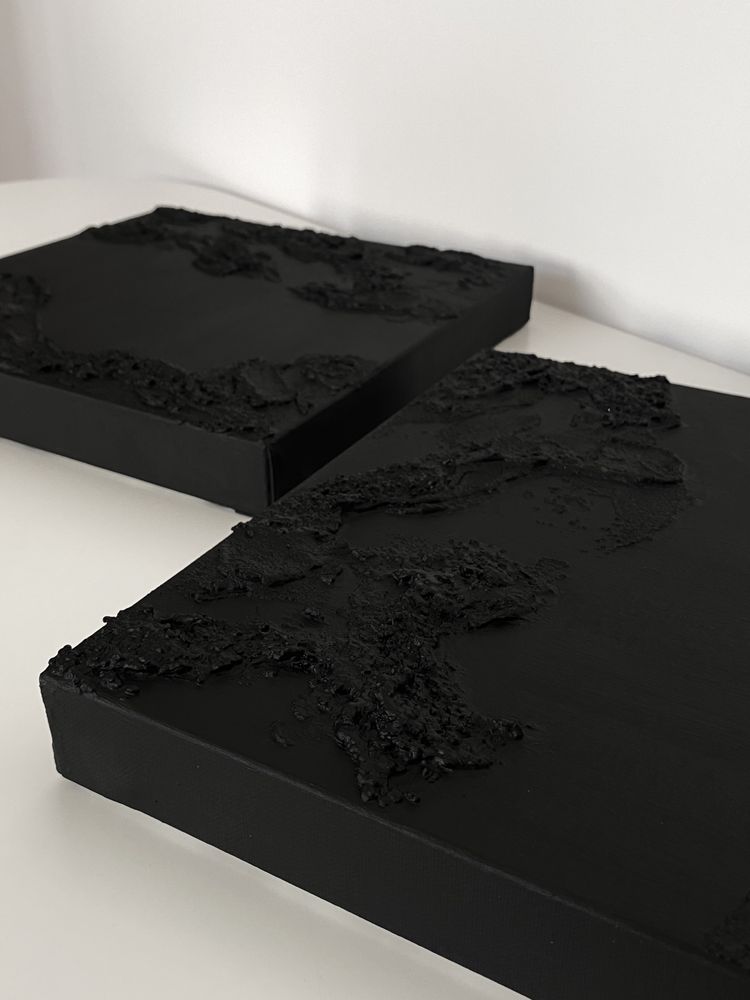 Czarny obraz strukturalny teksturowany minimalizm abstrakcja płótno 3d