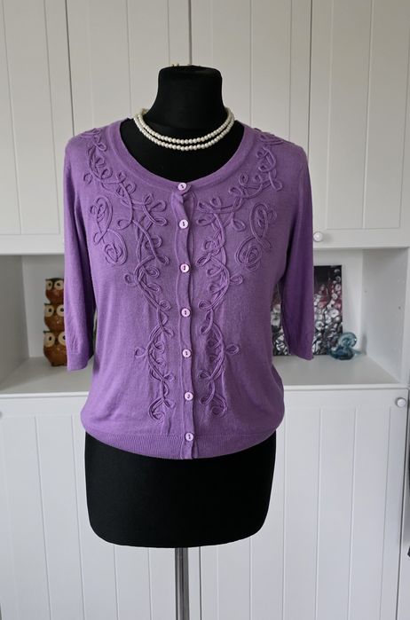 Fioletowy sweterek bluzka haft retro vintage wiskoza bawełna M 38 Mexx