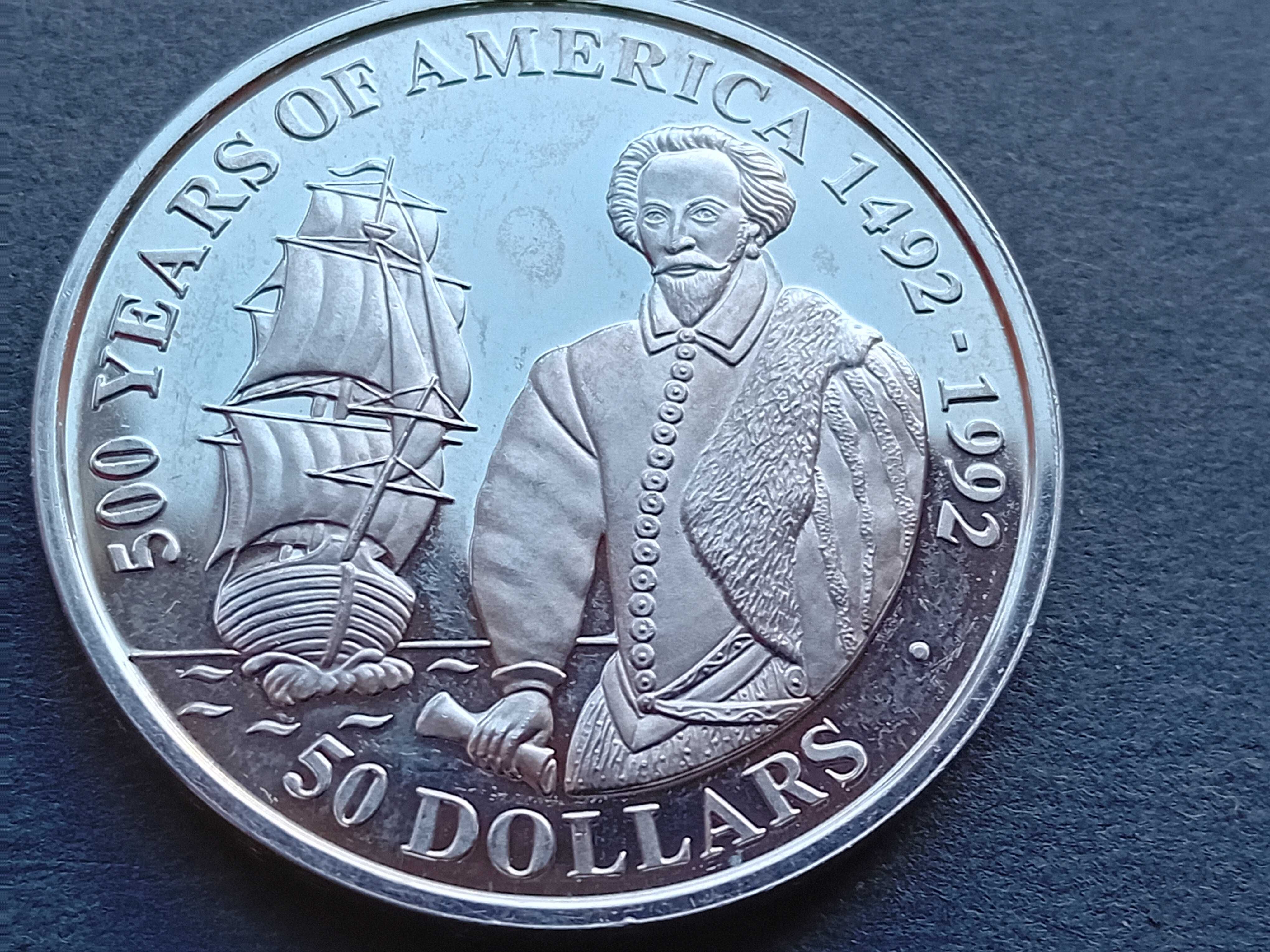 2 moedas 50 Dóllars 1992 prata 999,9 1 onça 500 anos da América