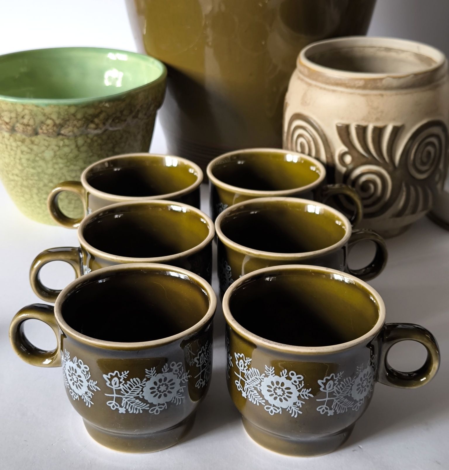 Filiżanki zielone Pruszków 6 sztuk piękny stary porcelit