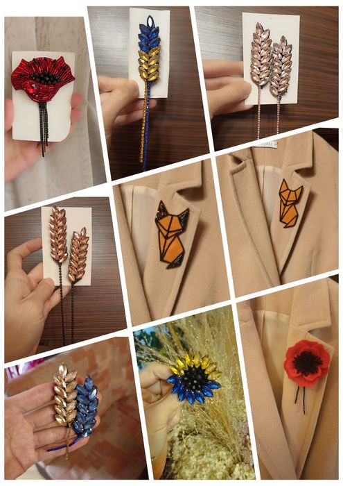 Брошка змія  колосок мотанка патріотична мак серце лелека ластівка