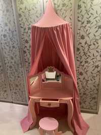 Kiddicraft Różowa drewniana toaletka  z baldachimem