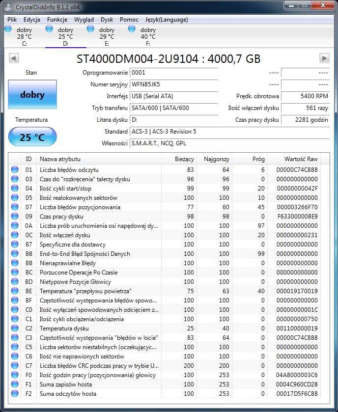 Dysk 4TB ST4000DM004 SATA 3,5" 5400RPM prawie NOWY