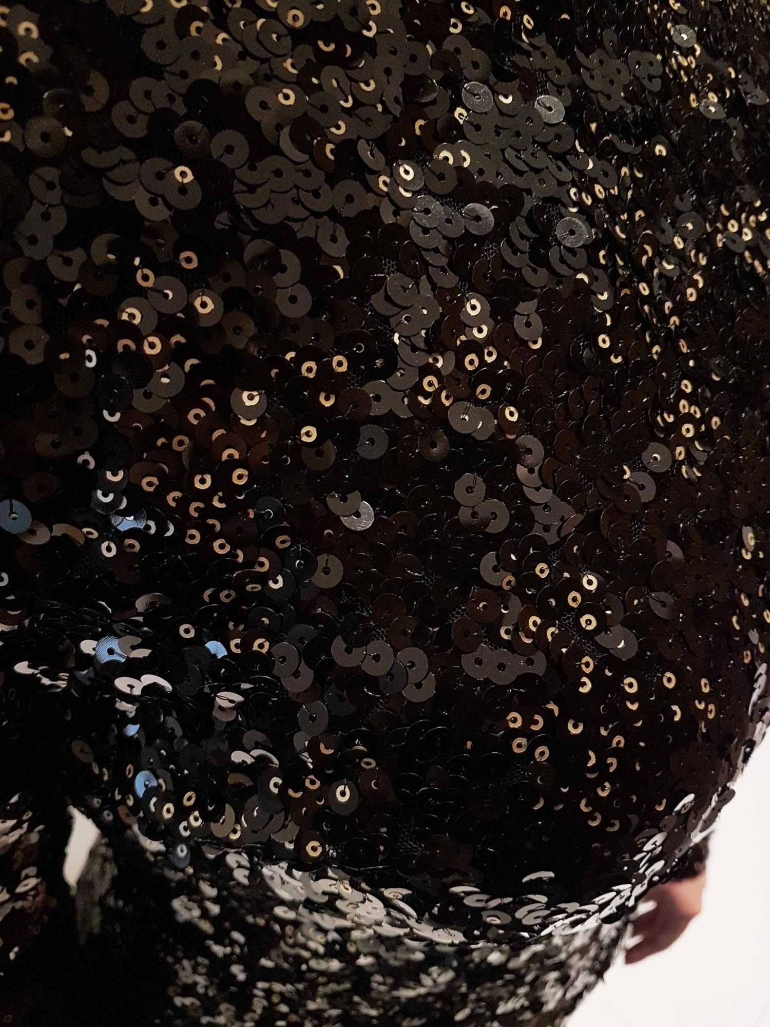 Nowa czarna mini krótka sukienka w cekiny Święta Sylwester Karnawał