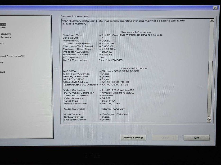 Ноутбук Dell Precision 7520 15 FHD 256/16GB i7 7920HQ Nvidia M1200 4GB