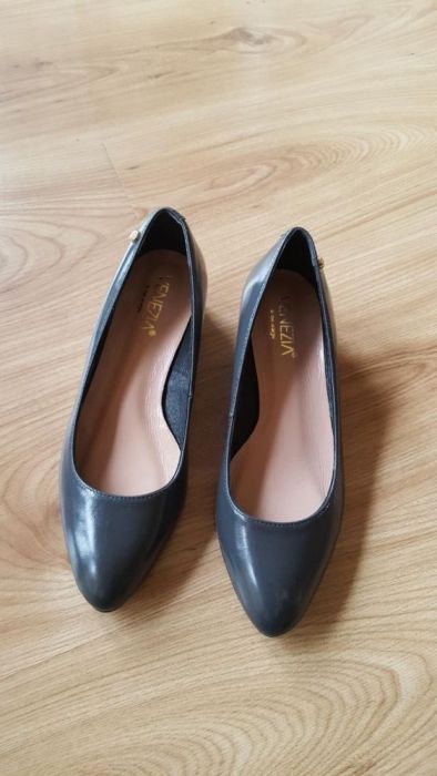 Nowe grafitowe baleriny Venezia skórzane skóra 37