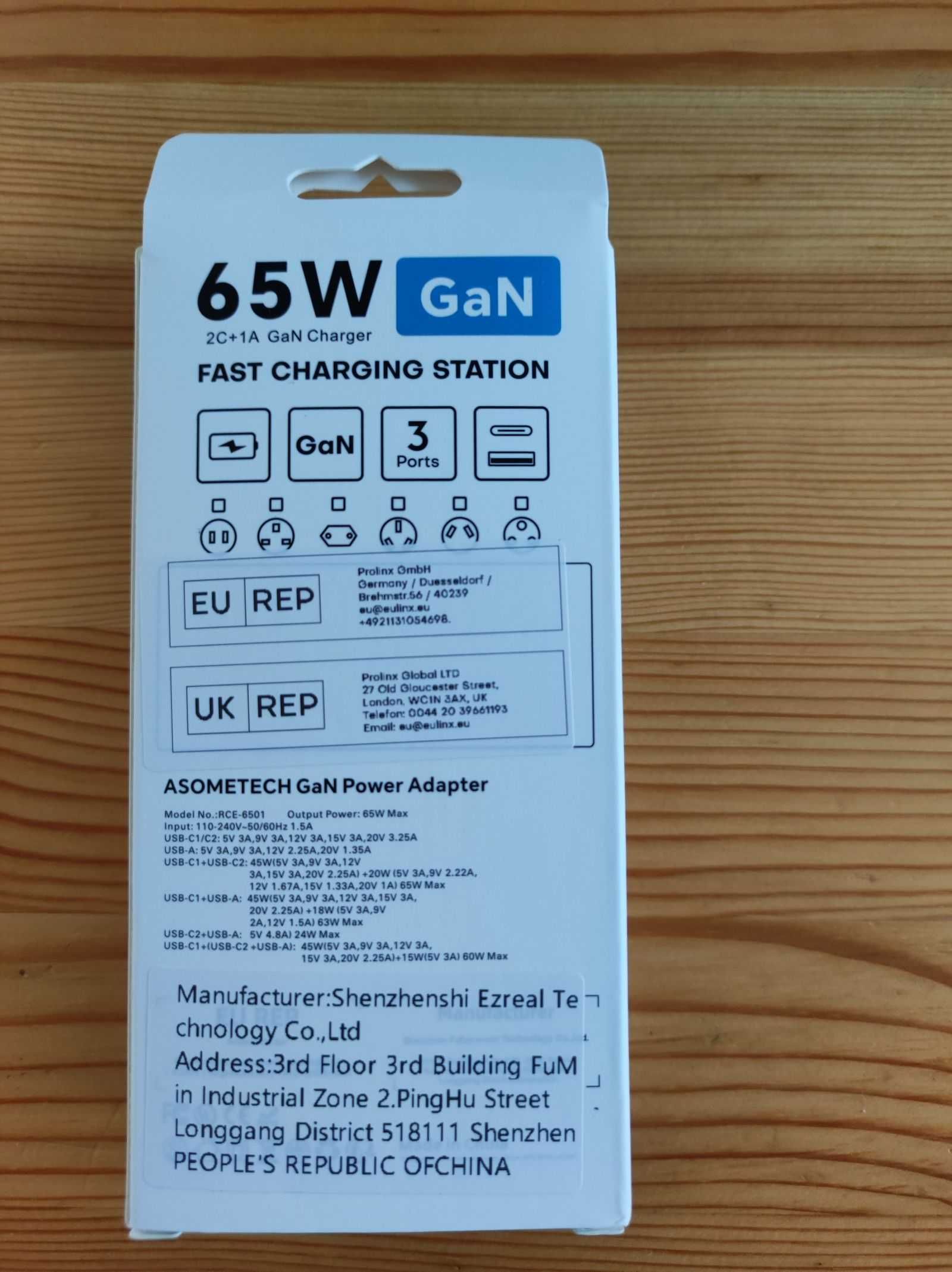 ASOMETECH GaN USB typu C ładowarka 65W 45W PPS PD QC4.0