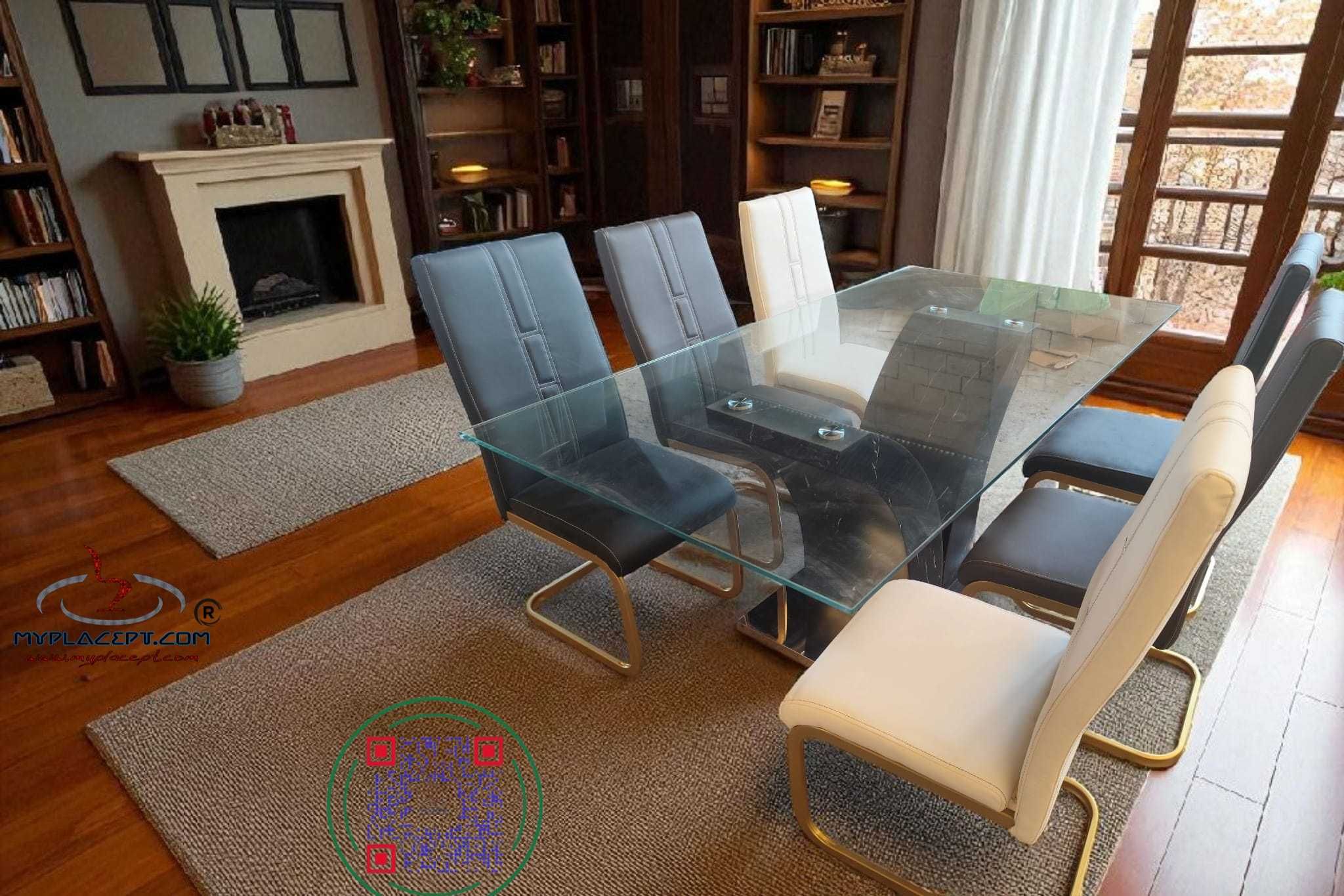Conjunto mesa vidro temperado rectangular york + 6 Cadeiras