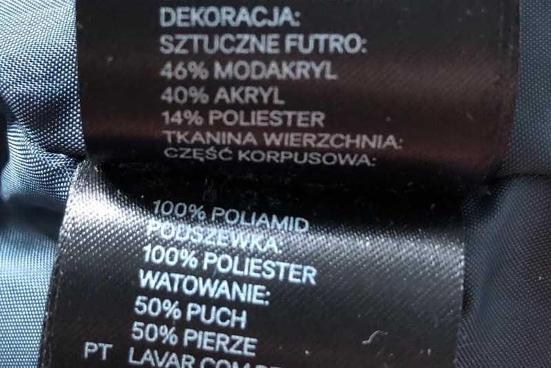 Kurtka damska puchowa ciepła zimowa H&M granatowa XS 34