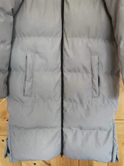 Jak nowy szary pikowany długi płaszcz, zimowy, rozm.M/L/XL