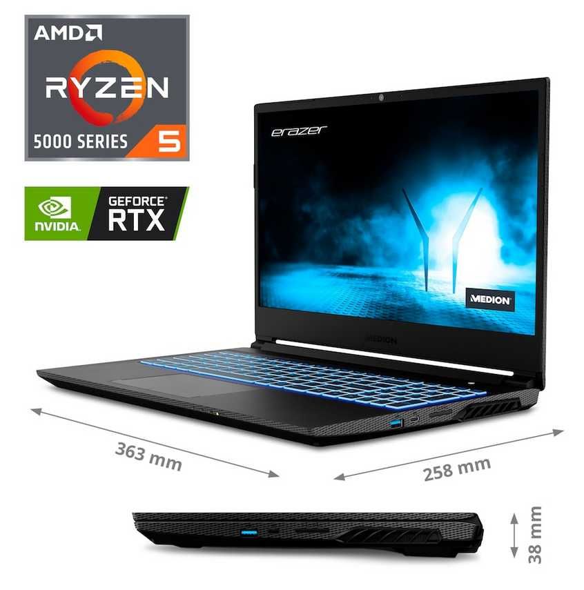 Nowy Laptop gamingowy MEDION ERAZER RYZ5/16GB/512GB SSD/RTX 3050/Win11