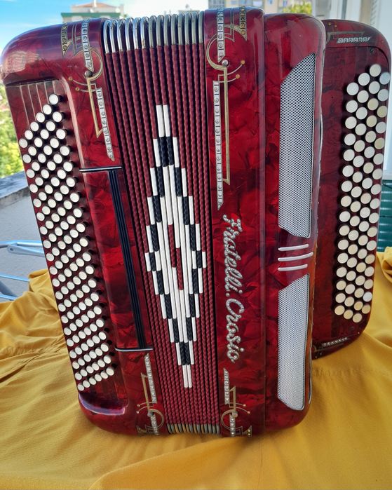 Acordeon e duas malas de transporte