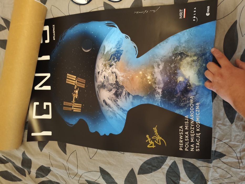 Plakat Misja Ignis z autografem Sławosz Uznański Stan Idealny Oryginał