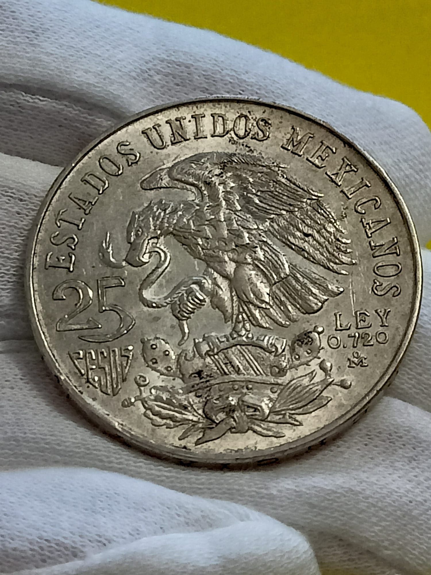 Moneta Kolekcjonerska Srebrna - Meksyk 25 Pesos  1968 - Ładny Stan