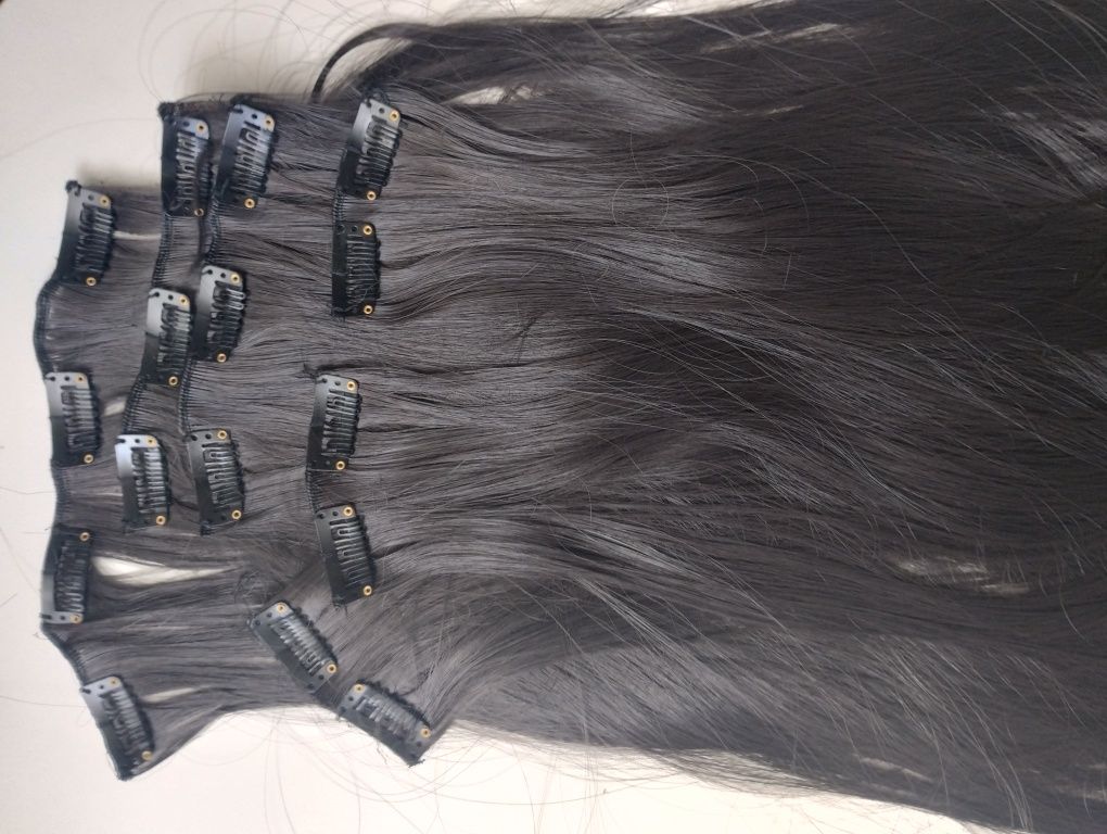Włosy clip in gęsty zestaw 60 cm ciemny brąz