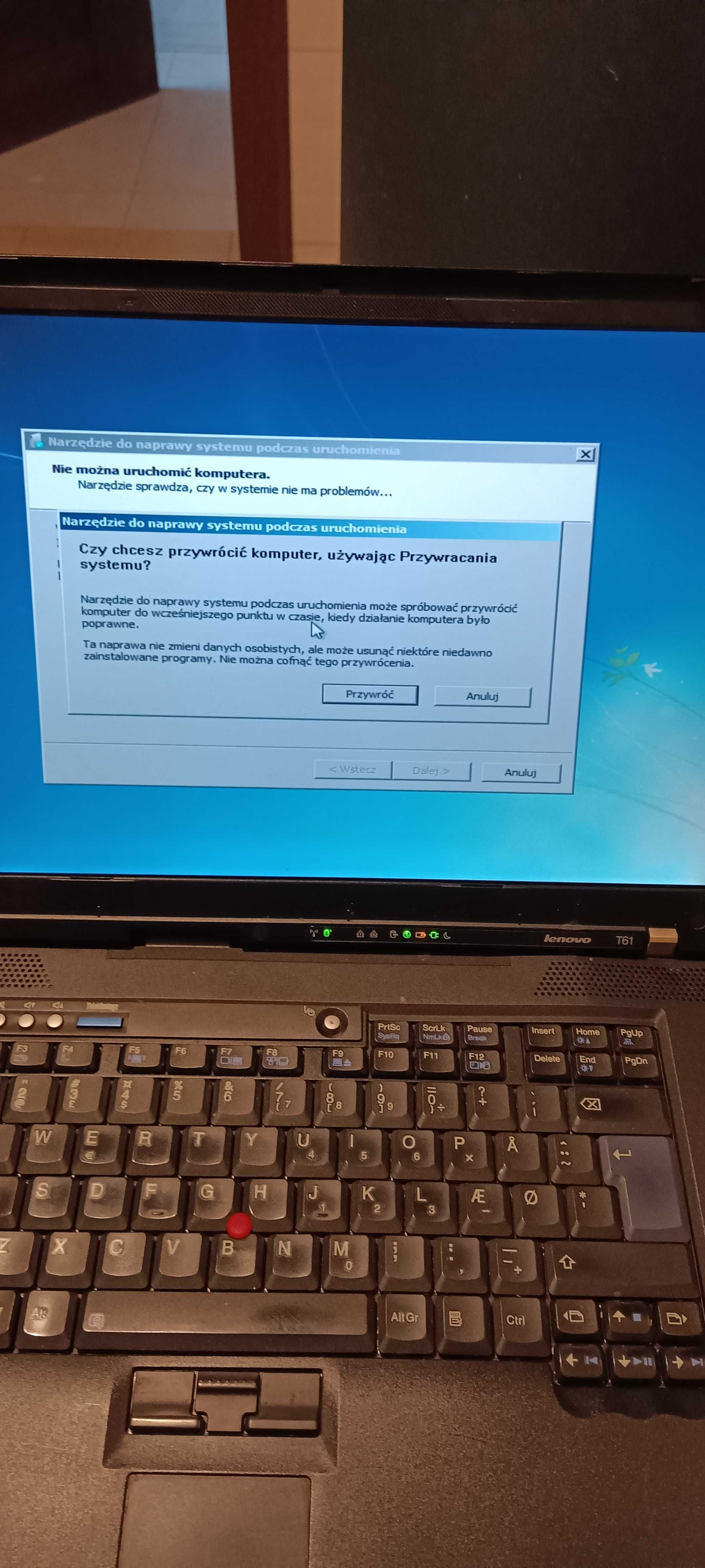 laptop lenovo T 61 uszodzony system