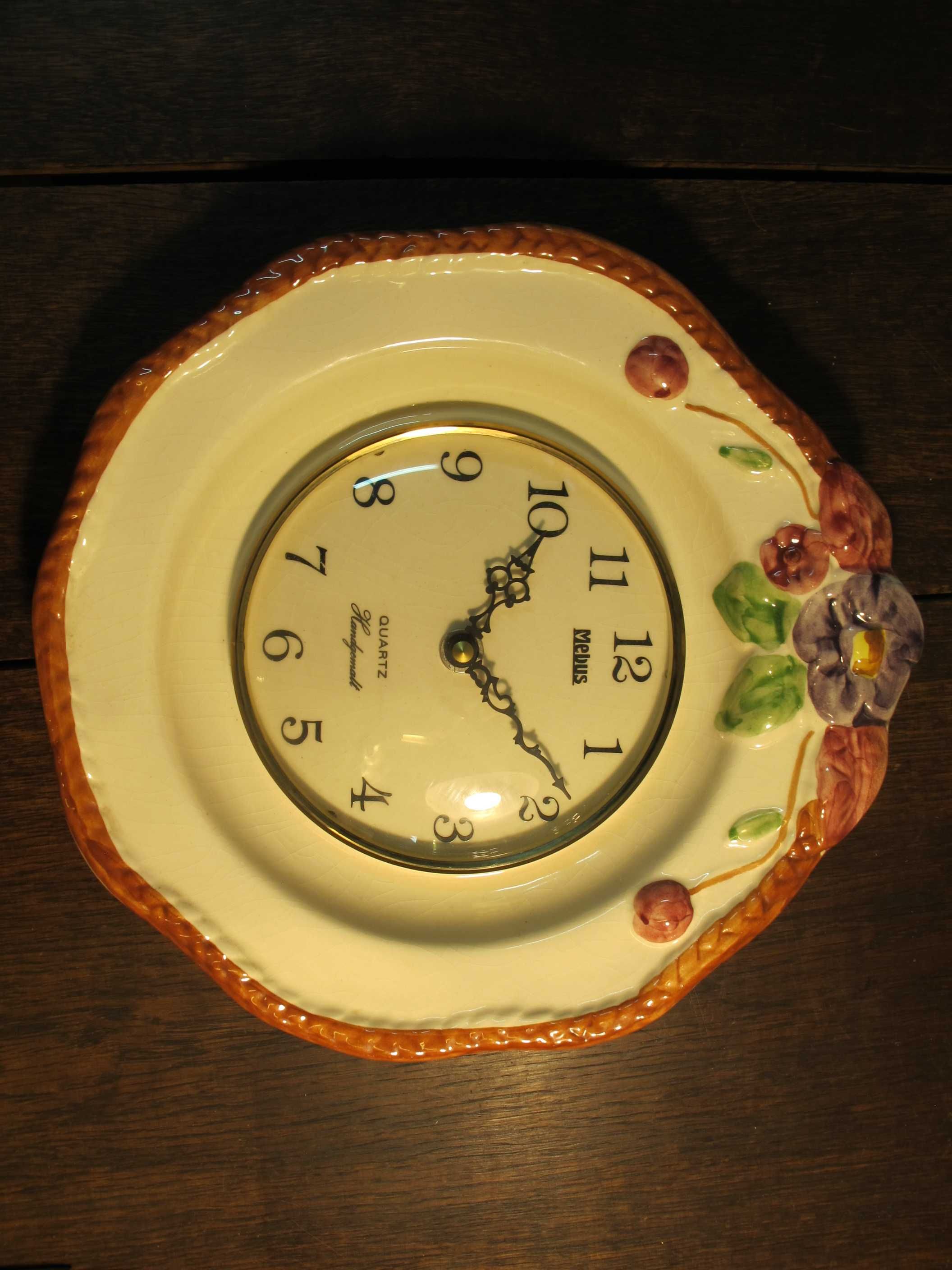 Zegar ceramiczny Mebus Junghans W737 talerz kwiaty ręcznie malowany