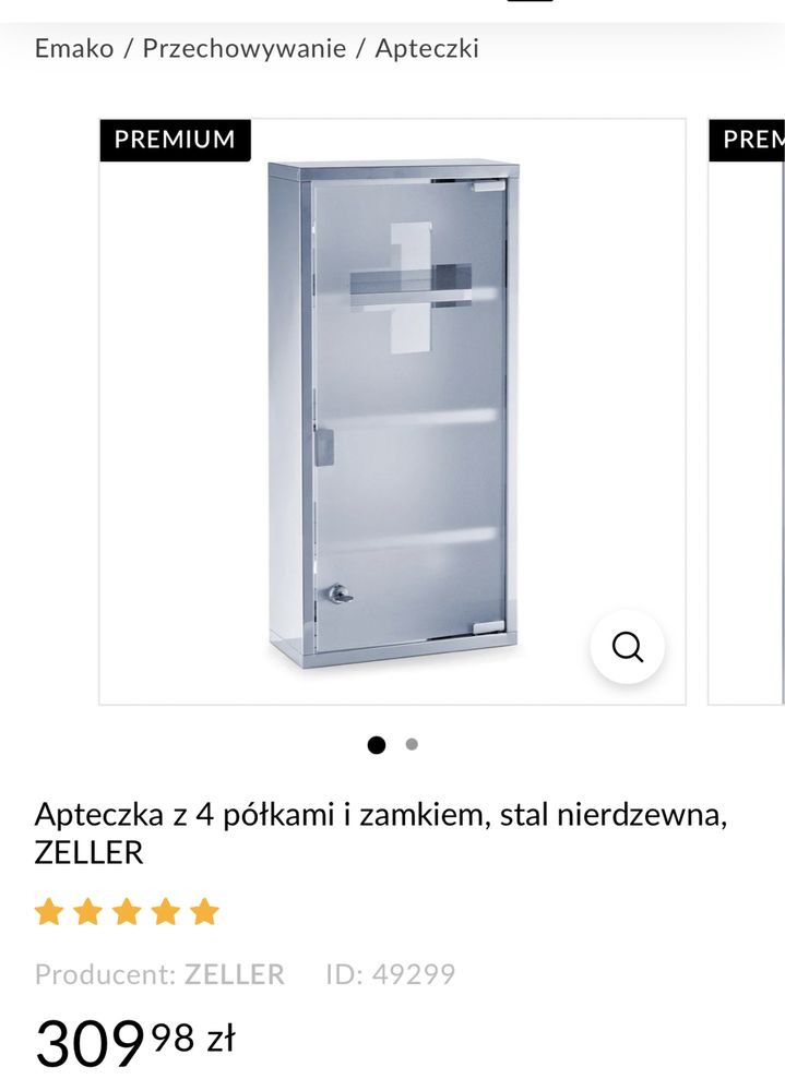 Szafka medyczna apteczka ścienna na ścianę 4 Polki chrom srebrna