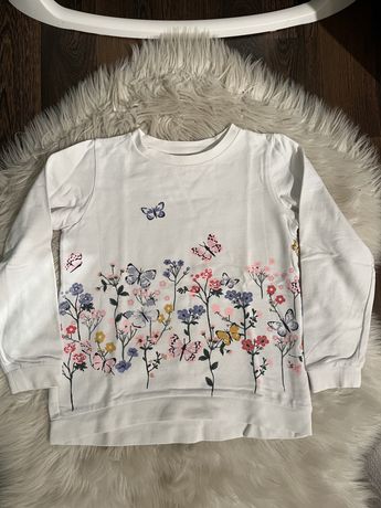 Bluza w kwiatki 122-128 sliczna biala