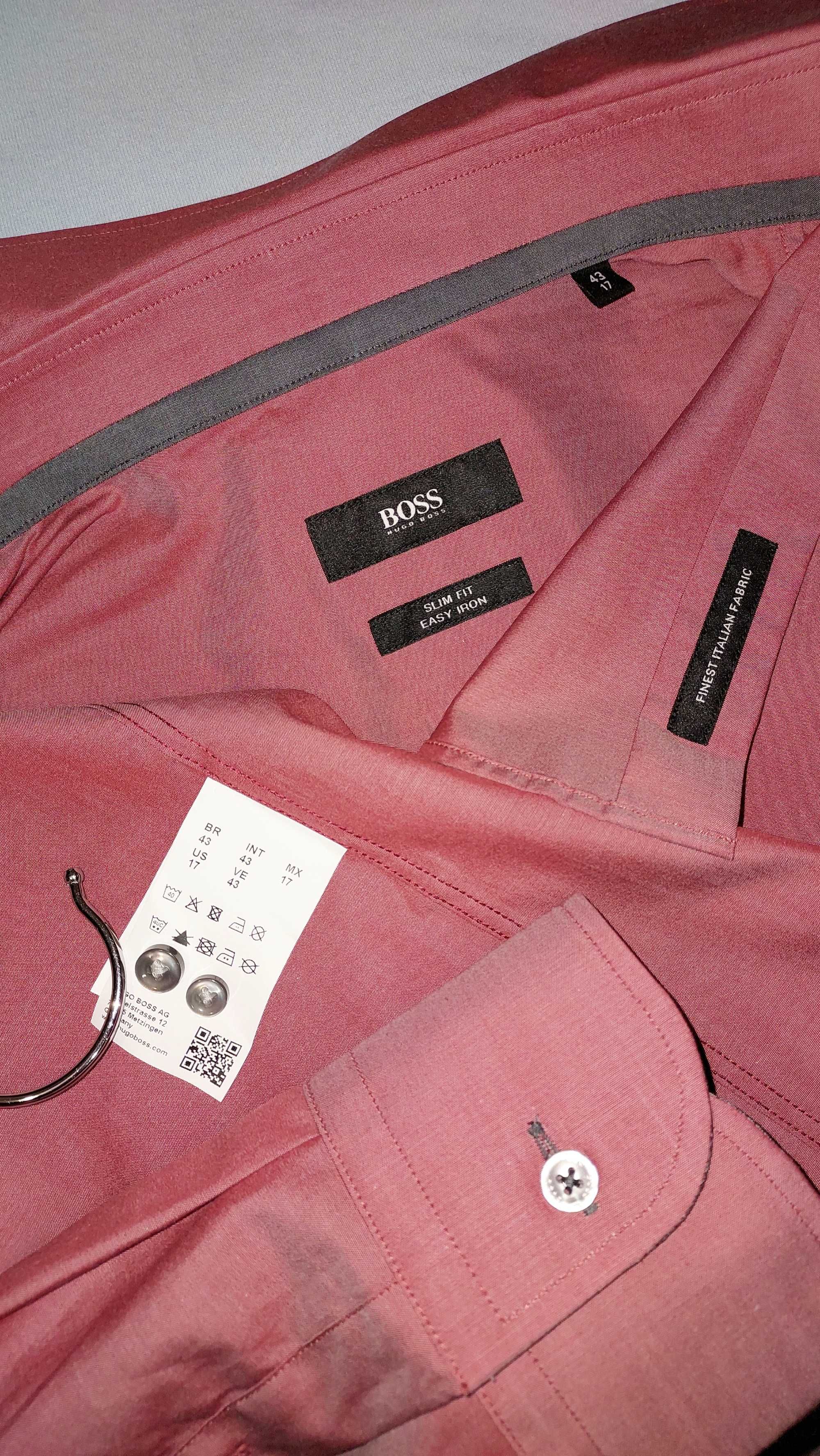 43 HUGO BOSS светло- красная НЕ НОШЕНАЯ рубашка итальянская ткань