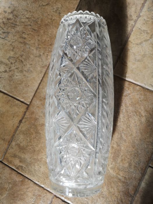 Wazon kryształowy PRZEDWOJENNY gruby kryształ ciężki wym. ok 37x15 cm