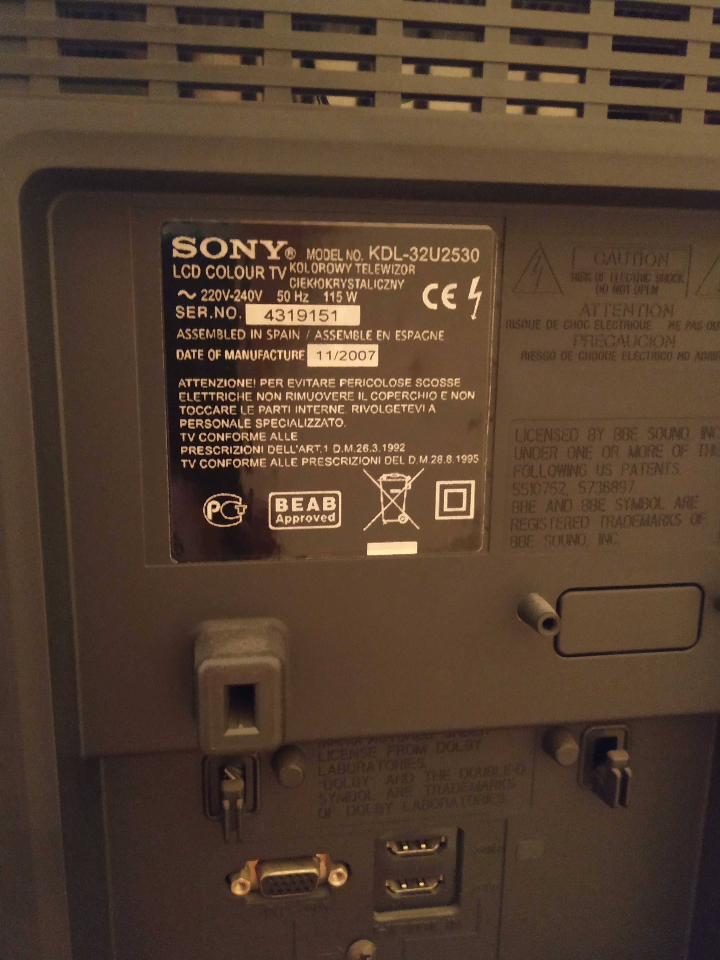 telewizor Sony Bravia KDL-32U2530 (32 cale) - sprawny, wymaga dekodera