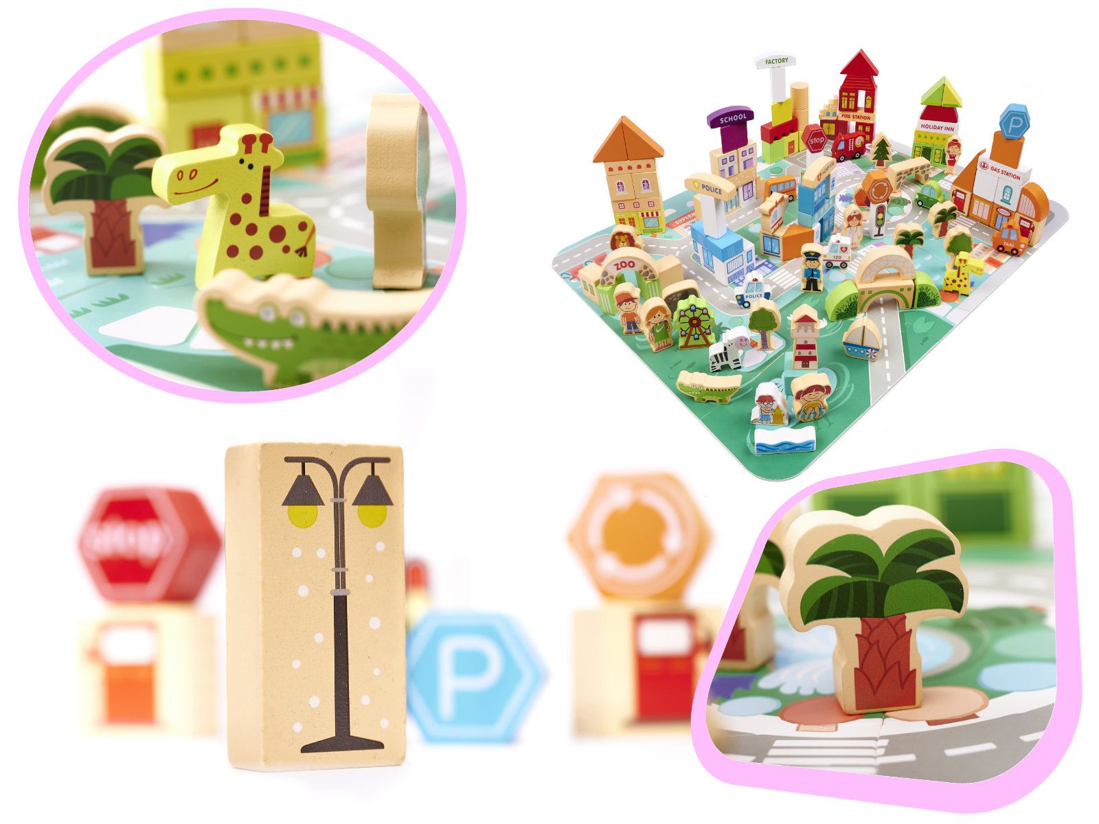 Klocki drewniane edukacyjne miasto puzzle 120 elementów