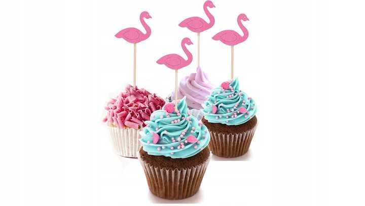 Toppery flamingi dekoracja na tort babeczki 7 szt.