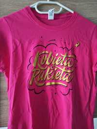 T-Shirt bluzka r. m różowy z wesołym napisem