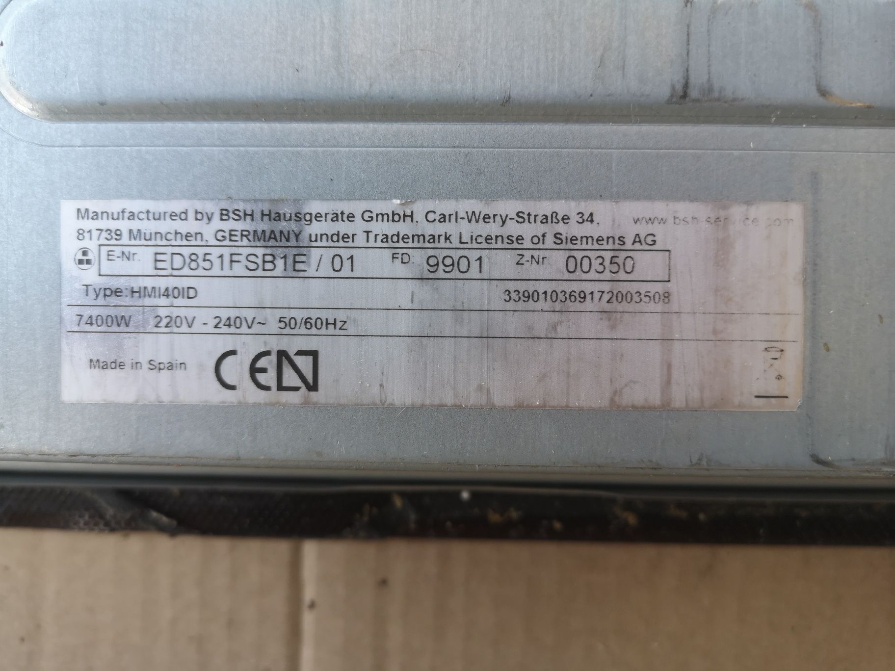 siemens ed851fsb1e płyta indukcyjna na części