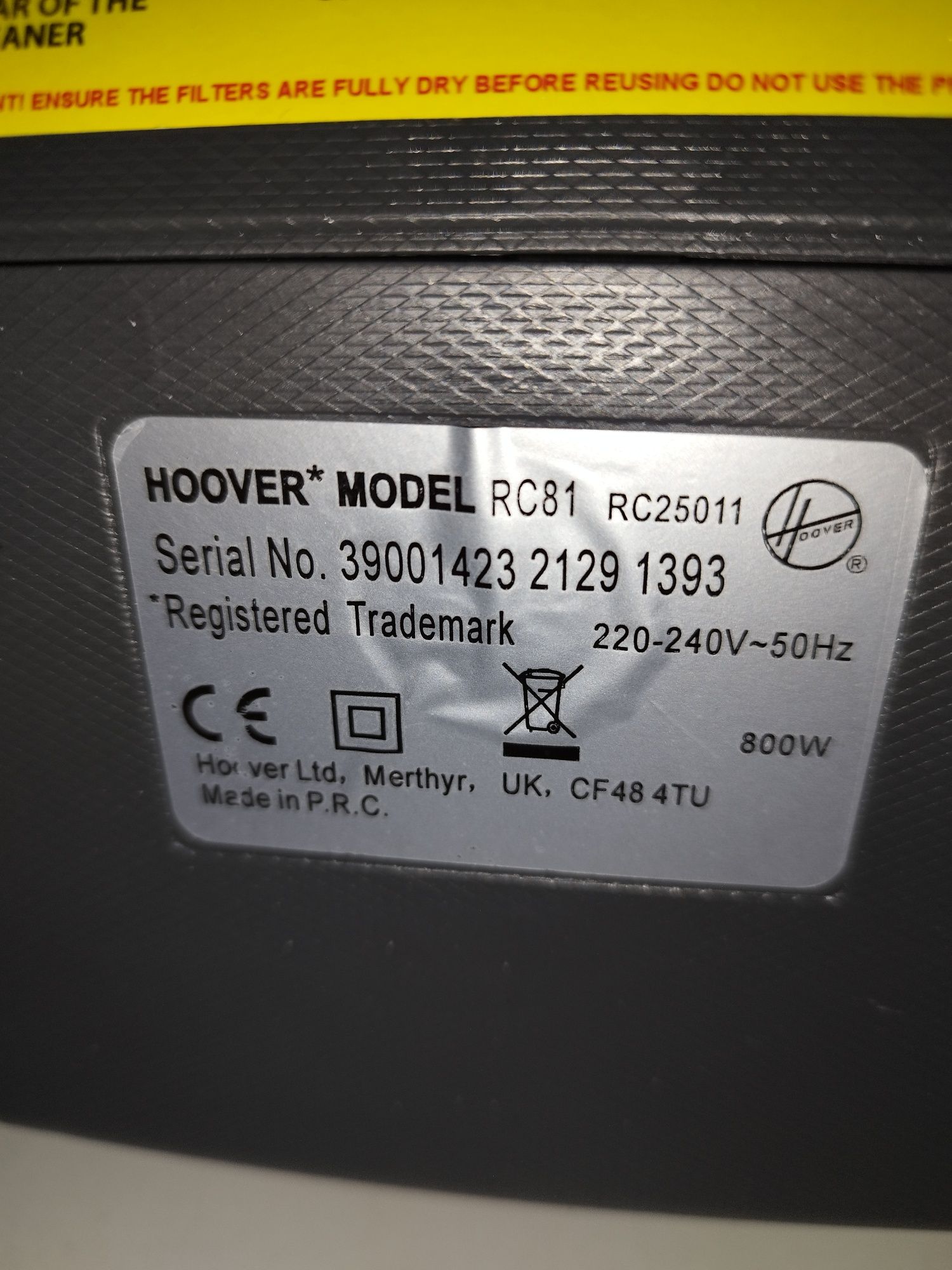 Hoover reactiv rc25 011 odkurzacz bezworkowy 800w