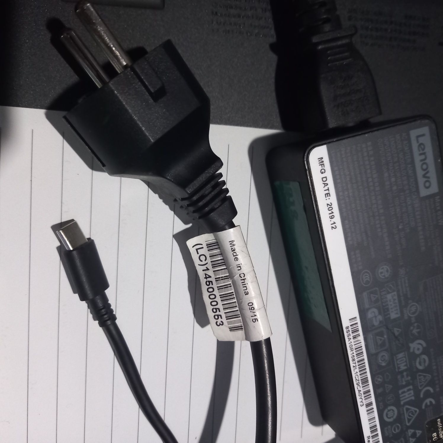 zasilacz Lenovo USB C, uszkodzony 65W
