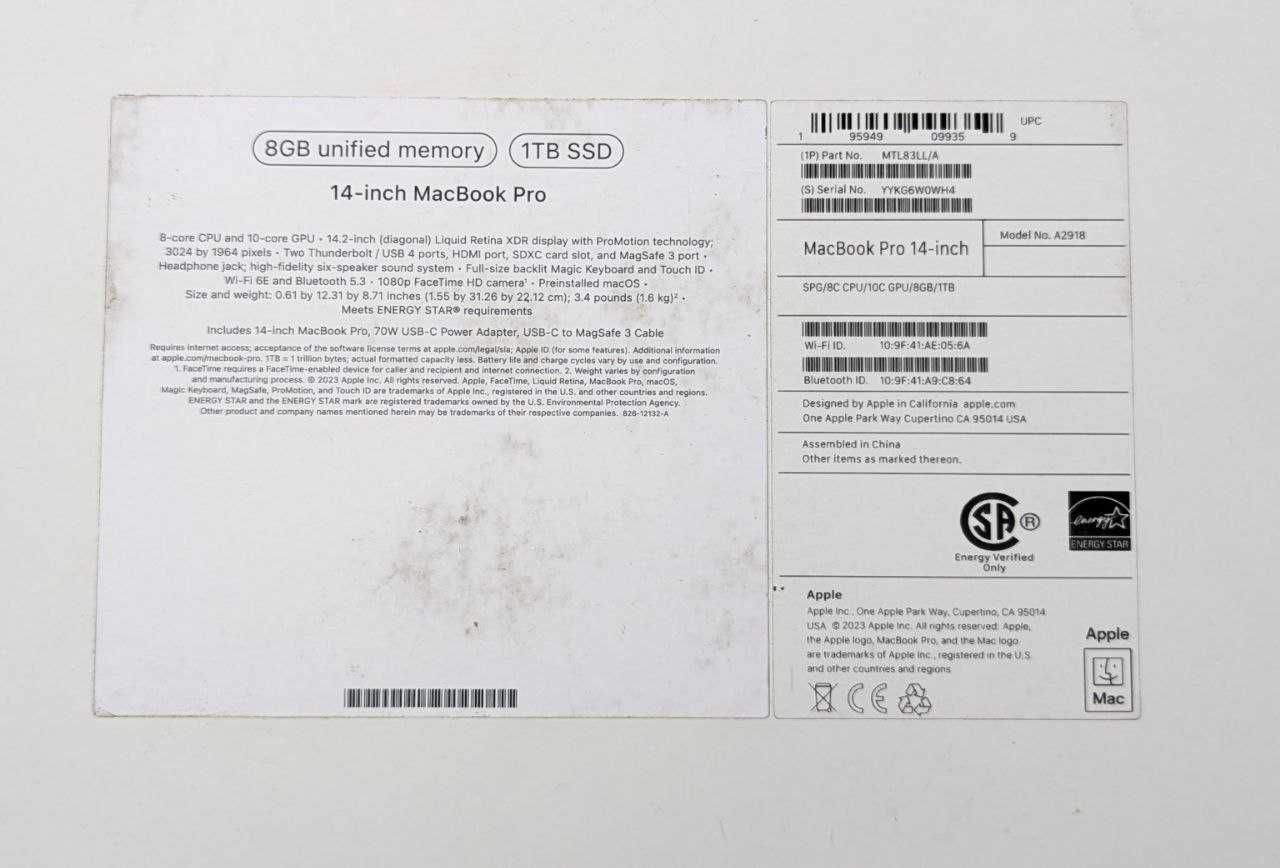 Apple MacBook Pro 14 M3 8GB / 1024GB szary