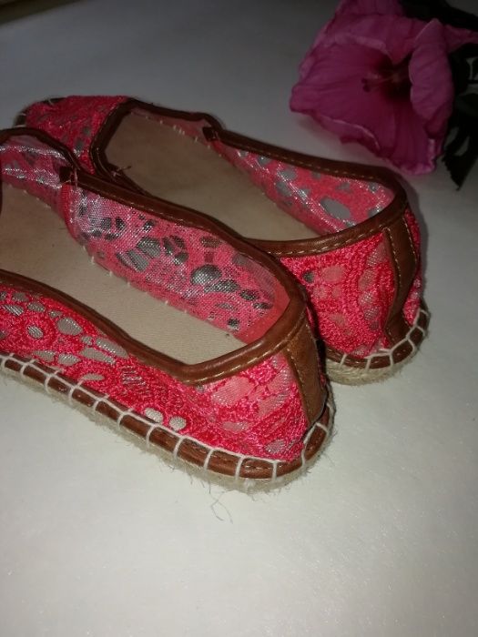 Эспадрильи женские, кружевная ткань ,розовые кораловые TU 38р