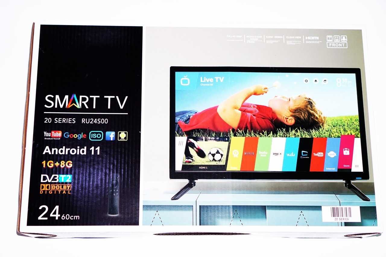 Розумний Телевізор 24 Smart TV, WiFi, 8Gb Rom, T2, USB,HDMI,Android 11