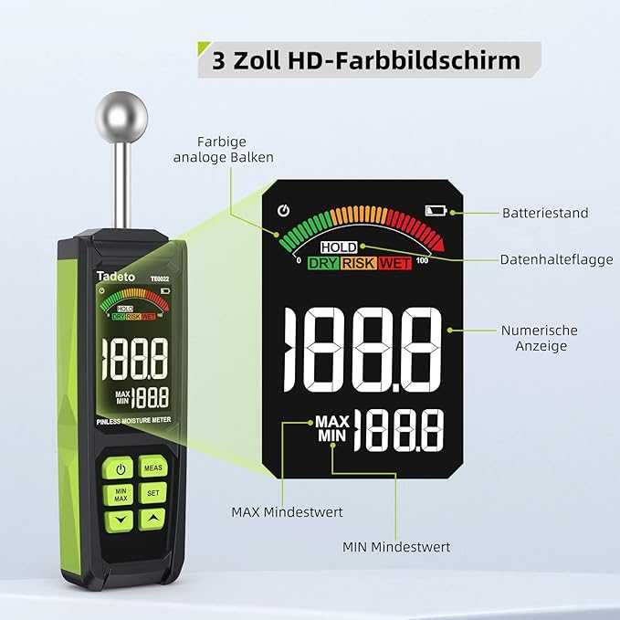 Вимірювач вологості Tadeto TE0022 з глибиною аналізу 20-40 мм