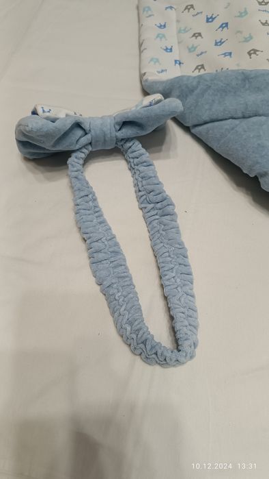 Ковдра з бантом на виписку з пологового, конверт демісезонний блакитни