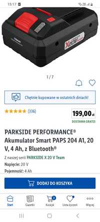 PARKSIDE PERFORMANCE® Akumulator Smart PAPS 204 A1, 20 V, 4 Ah, z Blue