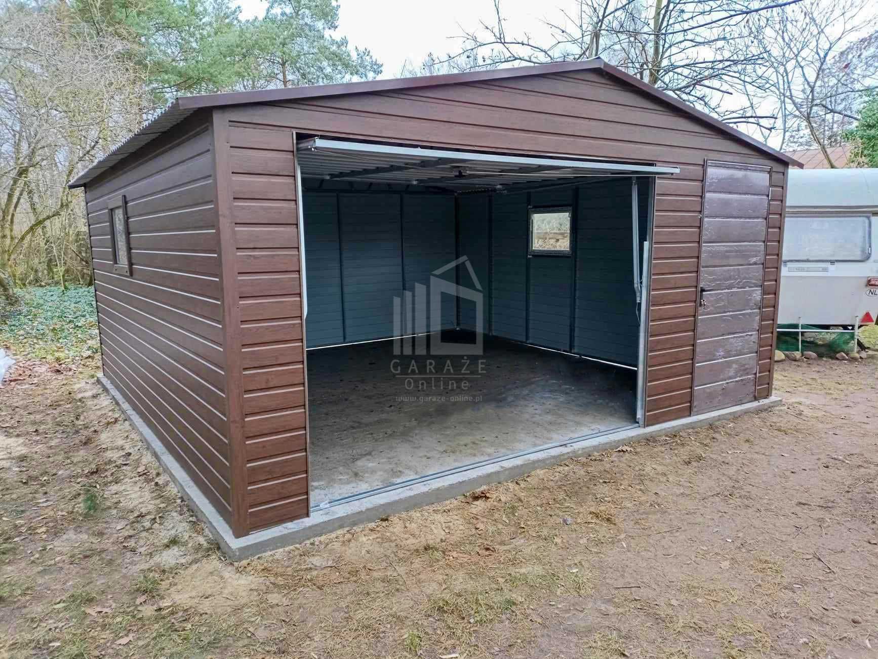 Garaż Blaszany 5,5X6M Brama Uchylna Drzwi Drewnopodobny Dwuspad Id899